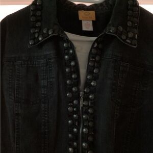 Ruby Road distressed black denim jacket.